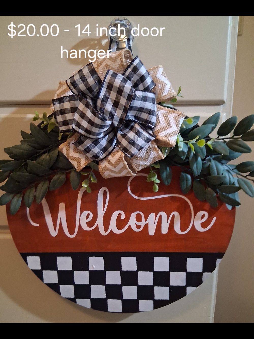 Welcome Round Door Hanger with Bow and Faux Greenery